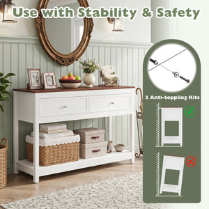 Farmhouse Console Table with 2 Drawers & Open Storage Shelf-White view 9