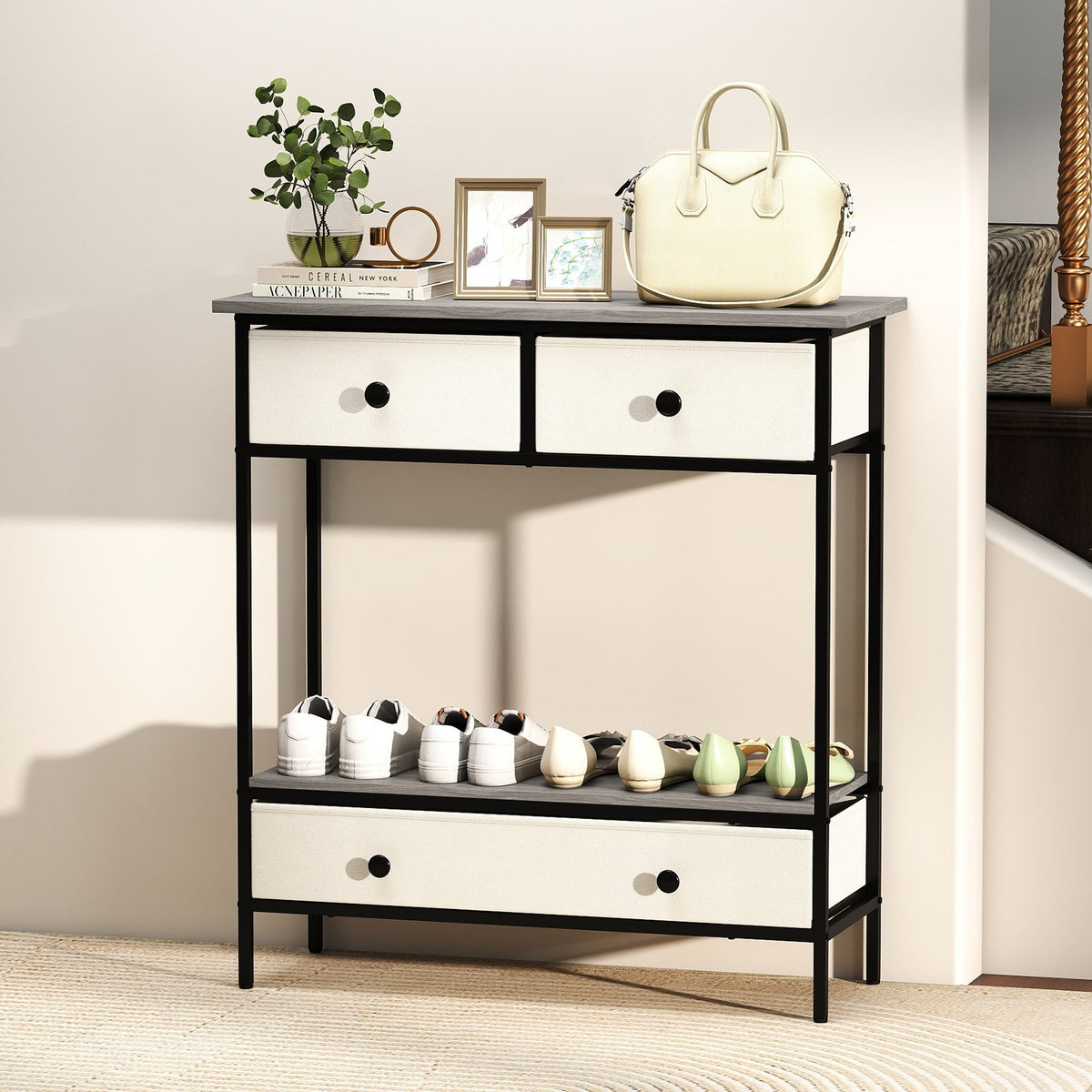 Farmhouse Console Table with Open Storage Shelf for Hallway-Gray view 2