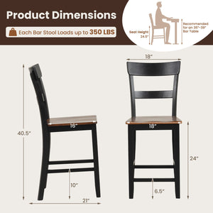 Farmhouse Dining Bar Stool Set of 2 with Solid Rubber Wood Frame-Black view 4