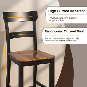 Farmhouse Dining Bar Stool Set of 2 with Solid Rubber Wood Frame-Black view 7