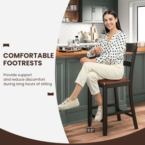 Farmhouse Dining Bar Stool Set of 2 with Solid Rubber Wood Frame-Black view 8