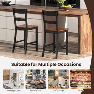 Farmhouse Dining Bar Stool Set of 2 with Solid Rubber Wood Frame-Black view 9
