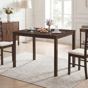 Farmhouse Kitchen Table for 4 with Solid Rubber Wood Frame for Dining Room-Brown view 2