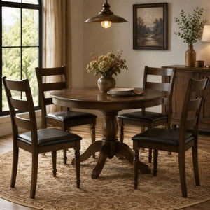 Farmhouse PU Leather Upholstered Dining Chairs Set of 4-Brown view 3