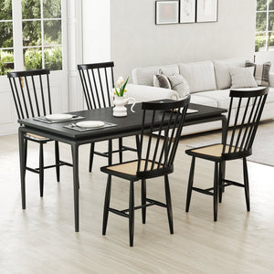 Farmhouse Solid Rubber Wood Dining Chairs Set of 2 with PE Rattan Seats-Black view 5