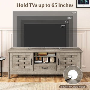 Farmhouse TV Stand for 65 Inch TVs with 2 Woven Accent Doors and 3 Adjustable Shelves-Oak view 8