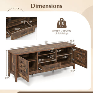 Farmhouse TV Stand for 65 Inch TVs with 2 Woven Accent Doors and 3 Adjustable Shelves-Rustic Brown view 5