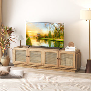 Farmhouse TV Stand for TVs up to 75 Inches with 2 Cabinets-Oak view 2