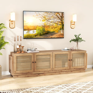 Farmhouse TV Stand for TVs up to 75 Inches with 2 Cabinets-Oak view 3
