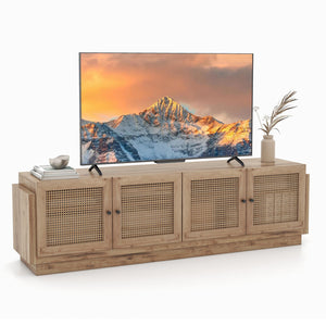 Farmhouse TV Stand for TVs up to 75 Inches with 2 Cabinets-Oak view 4