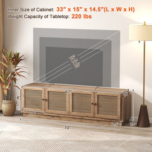 Farmhouse TV Stand for TVs up to 75 Inches with 2 Cabinets-Oak view 5