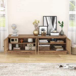 Farmhouse TV Stand for TVs up to 75 Inches with 2 Cabinets-Oak view 6