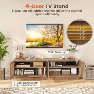Farmhouse TV Stand for TVs up to 75 Inches with 2 Cabinets-Oak view 7