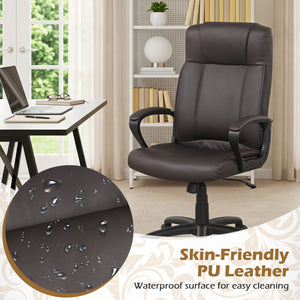 Faux Leather Office Chair Computer Desk Chair with Rocking Function-Brown view 5