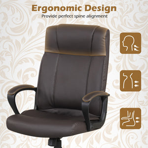 Faux Leather Office Chair Computer Desk Chair with Rocking Function-Brown view 6