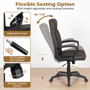 Faux Leather Office Chair Computer Desk Chair with Rocking Function-Brown view 7