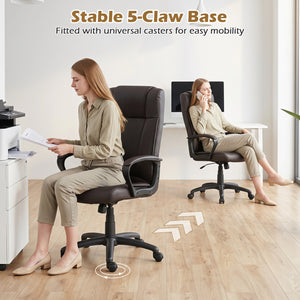 Faux Leather Office Chair Computer Desk Chair with Rocking Function-Brown view 8