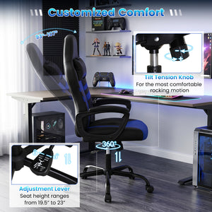 Faux Leather Upholstered Office Chair with Removable Head Pillow and Rocking Function-Blue view 6