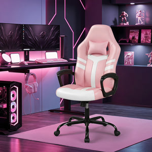 Faux Leather Upholstered Office Chair with Removable Head Pillow and Rocking Function-Pink view 3