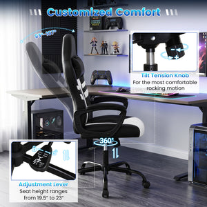 Faux Leather Upholstered Office Chair with Removable Head Pillow and Rocking Function-White view 6