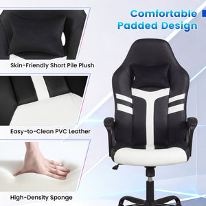 Faux Leather Upholstered Office Chair with Removable Head Pillow and Rocking Function-White view 7