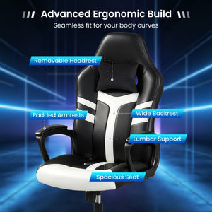 Faux Leather Upholstered Office Chair with Removable Head Pillow and Rocking Function-White view 8