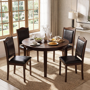 Faux Leather Upholstered Wooden Farmhouse Dining Chairs Set of 4-Walnut view 2