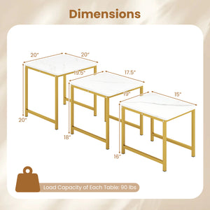 Faux Marble Nesting Table with Metal Frame Set of 3-White view 5