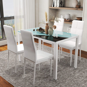 5-Piece Rectangular Glass Kitchen Table and Chairs with Metal Frame and Faux Leather Upholstery for Dining – view 31