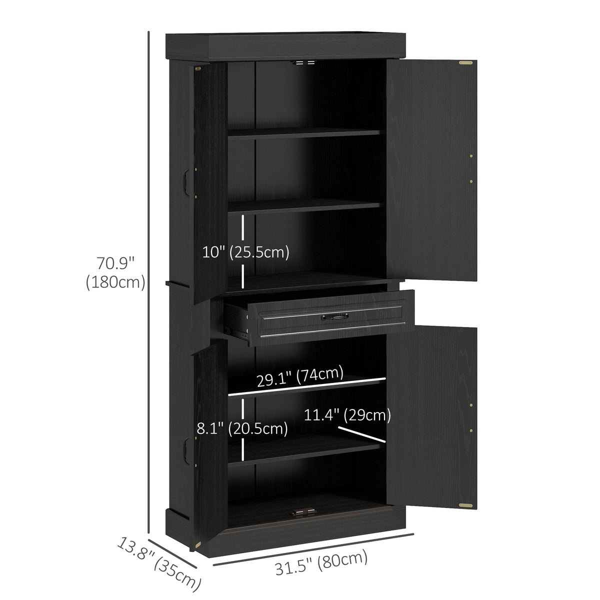 71" Freestanding Kitchen Pantry with 4 Doors and 2 Cabinets, Tall Storage Cabinet for Kitchen – view 2