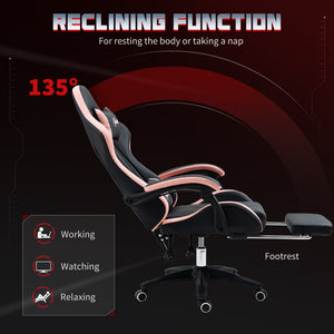 Computer Gaming Chair, PU Leather Office Desk Chair with Footrest, Swivel Wheels, 135° Reclining Back, Black – view 4