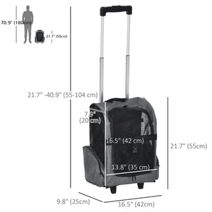 2-IN-1 Pet Luggage Box Backpack Carrier Cats Dogs w/ Handle, Rolling Wheel Grey – view 2