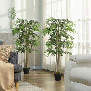 5FT Artificial Bamboo Tree Set of 2, Fake Plant with 1095 Leaves, Greenery Plant in Nursery Pot for Indoor, Green