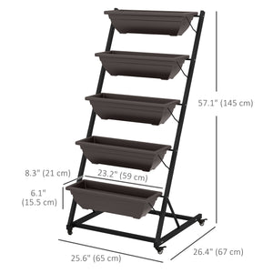 5-Tier Vertical Raised Garden Planter with 5 Boxes, Wheels, Outdoor Plant Stand for Vegetable Flowers, Brown – view 2