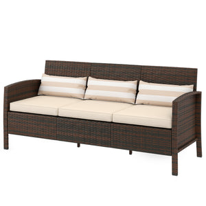 3-Seater Wicker Sofa, PE Rattan Outdoor Couch Conversation Furniture with Removable Cushions for Patio – view 8