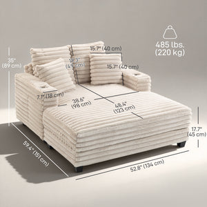 60" Chaise Lounge Chair, Oversized Upholstered Sofa Bed with Cup Holders & Pillows – view 2