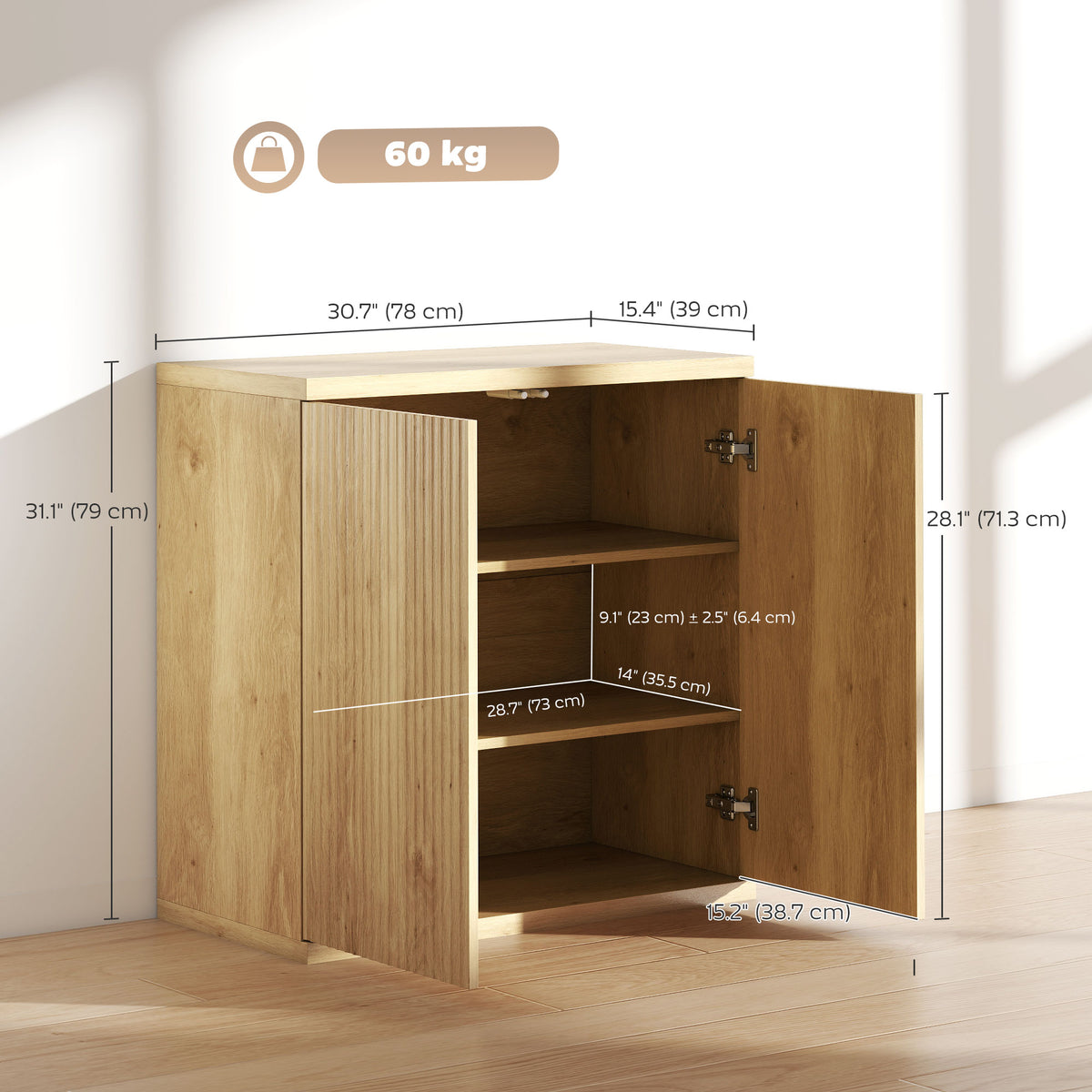 Sideboard Buffet Cabinet Set of 2, Kitchen Cabinet with Soft-Close Door and Adjustable Shelves for Living Room, Oak