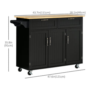 Modern Kitchen Island, Utility Kitchen Serving Cart with 2 Storage Drawers & Cabinets for Dining Room, Black – view 4