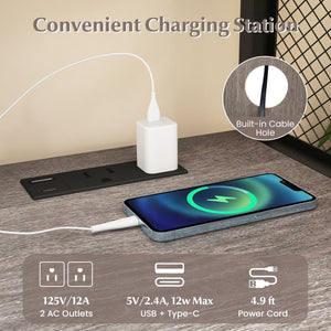 File Cabinet on Wheels with Charging Station and Cable Management Hole-Gray view 7