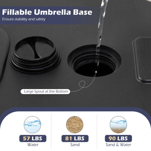 Fillable Umbrella Base 90 LBS Heavy Duty with 2 Wheels-Black view 8