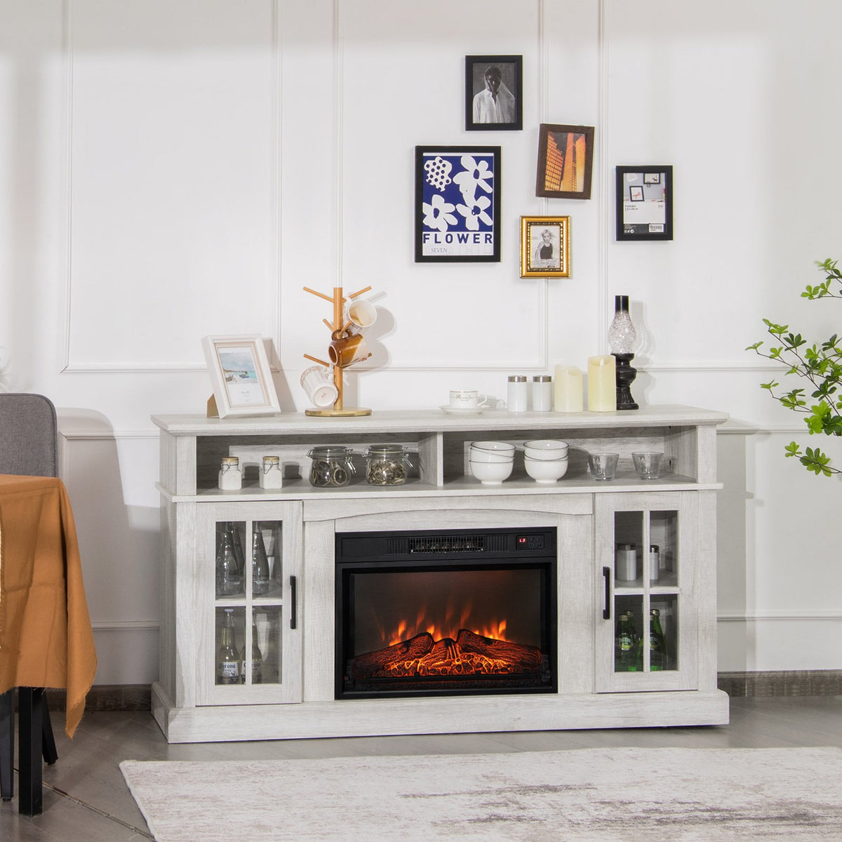 Fireplace TV Stand with 1400W Electric Fireplace-Gray view 2