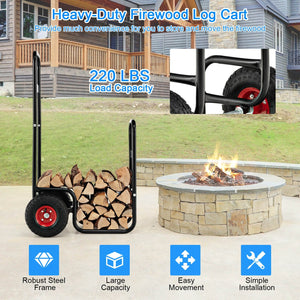 Firewood Log Cart Carrier with Wear-Resistant and Shockproof Rubber Wheels view 3