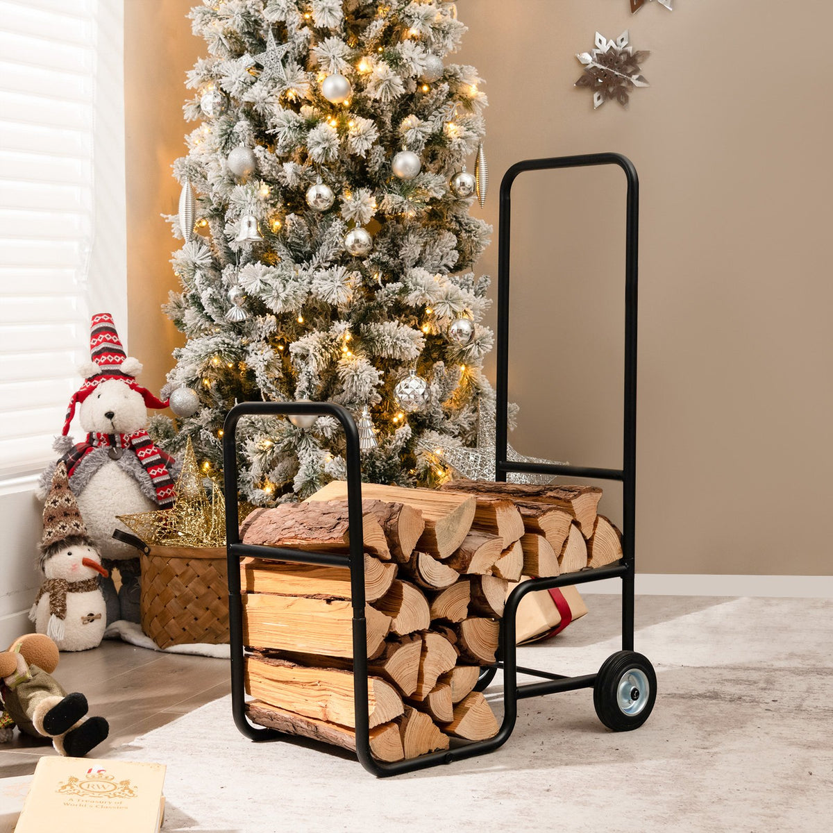 Firewood Log Cart Carrier with Anti-Slip and Wear-Resistant Wheels view 2
