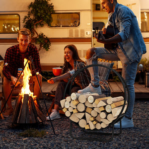 Firewood Log Hoop 20 Inch Round Heavy-duty Metal Curved Log Rack with Stand view 6