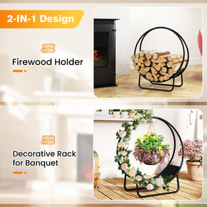 Firewood Log Hoop 20 Inch Round Heavy-duty Metal Curved Log Rack with Stand view 7