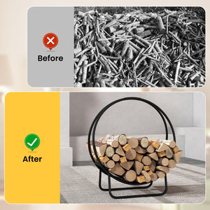 Firewood Log Hoop 20 Inch Round Heavy-duty Metal Curved Log Rack with Stand view 8