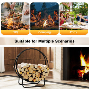 Firewood Log Hoop 20 Inch Round Heavy-duty Metal Curved Log Rack with Stand view 9
