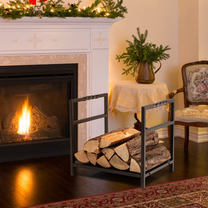 Firewood Log Rack with Unique Handle and Raised Feet-Black view 2