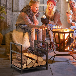 Firewood Log Rack with Unique Handle and Raised Feet-Black view 6