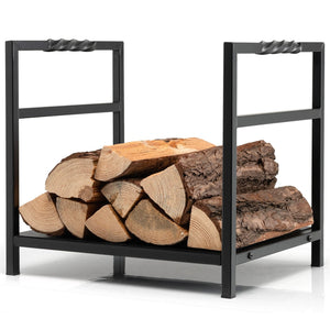 Firewood Log Rack with Unique Handle and Raised Feet-Black view 7